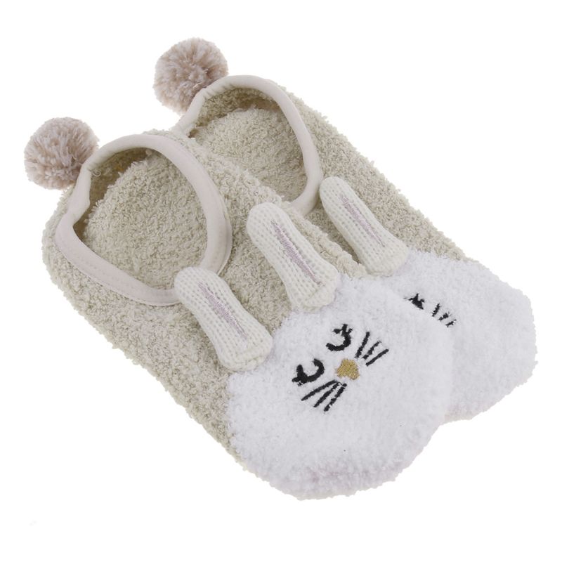 1Pair Lady Winter Warm Slipper Socks Cartoon Animal Embroidery Coral Velvet Sock Y5GC