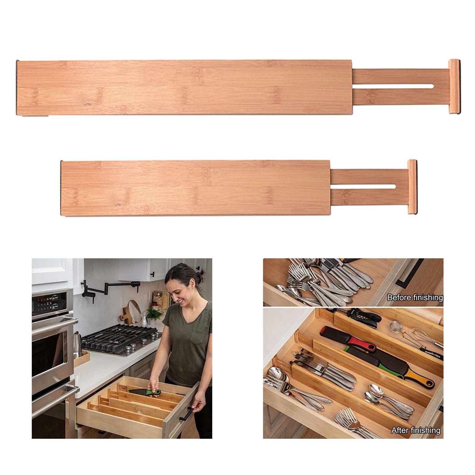 Separadores de cajones de bambú expandibles, utensilio ajustable, organizador para cocina, dormitorio, baño y oficina