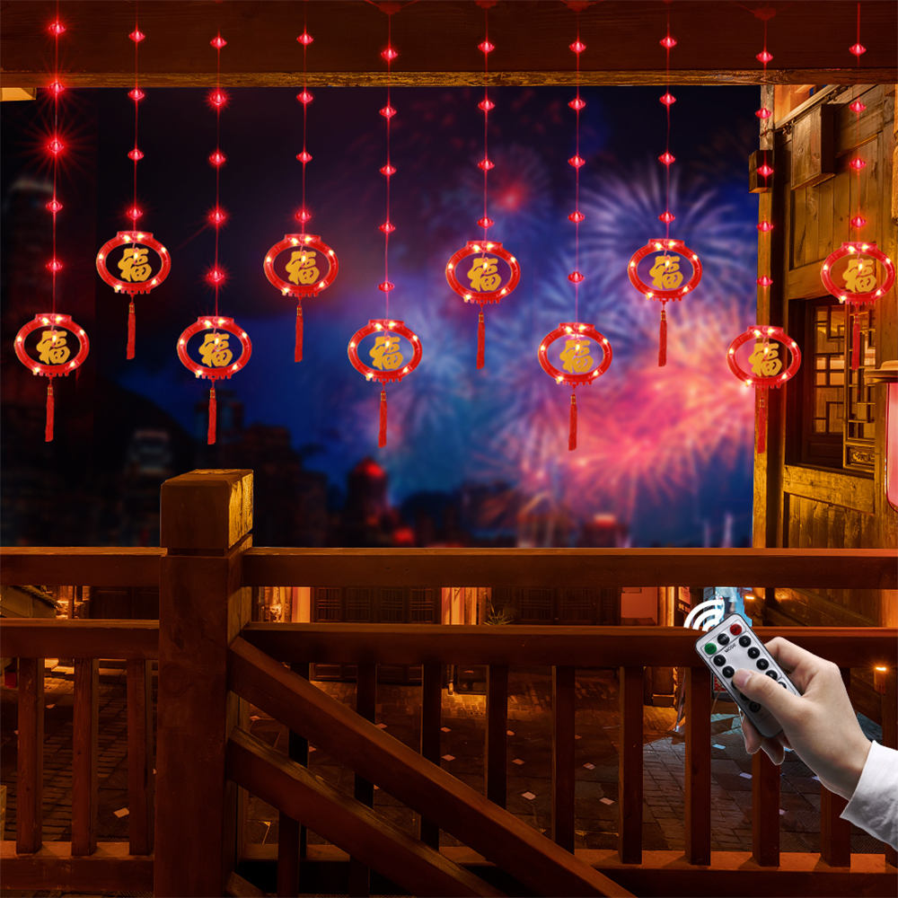 LED Rode Hangende Lantaarns Lichtslingers Chinees Nieuwjaar Gordijn Licht Plastic Chinees Nieuwjaar Rode Lantaarn Licht IP54 8-modus