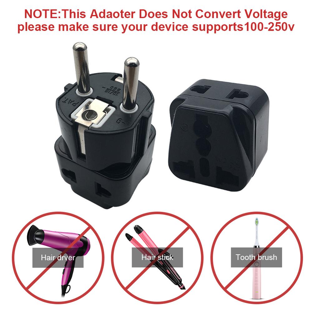 European Plug Travel Adapter Grounded 2 in 1, 2200W 110-250V, for Germany, France, Europe