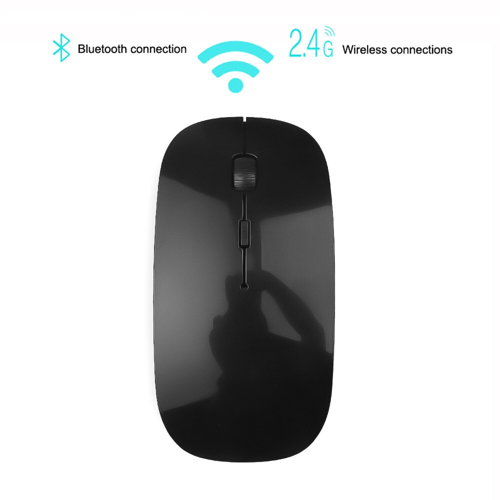 Kebidumei-ratón óptico portátil, ergonómico, ultrafino, inalámbrico, 2 en 1, 2,4 Ghz, 1600 DPI, modo Dual, Bluetooth 5,0: Black