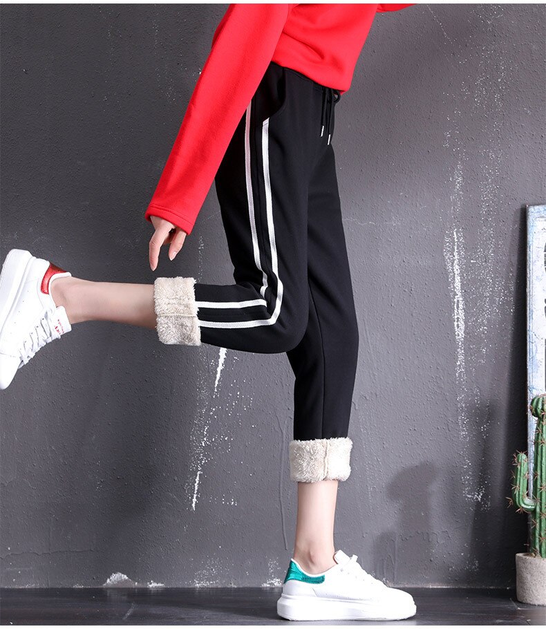 Dames joggingbroek winter fleece dikte warme broek harem thermische damesbroek hardlopen joggen vrije tijd casual fitnessbroek: Zwart / Ik