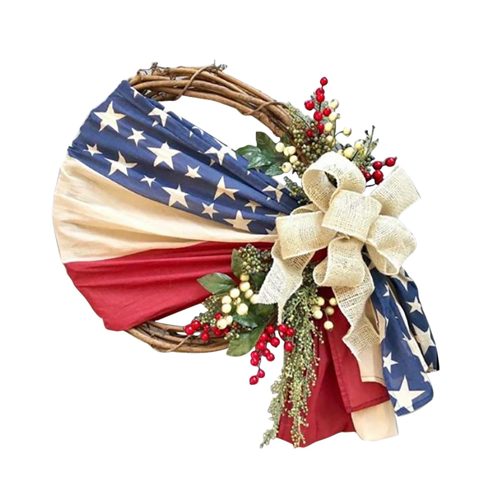 Independence Day Wreath Porch Decoration Front Door Outdoor The Letter Hanging Round Wreath Decor Wreaths Garlands: A