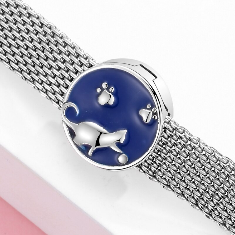 Elegante gatto che gioca Blu dello smalto di Fascino clip perline Accessori misura Originale JIUHAO FAI DA TE riflessione Dei Braccialetti Monili Che Fanno Regali