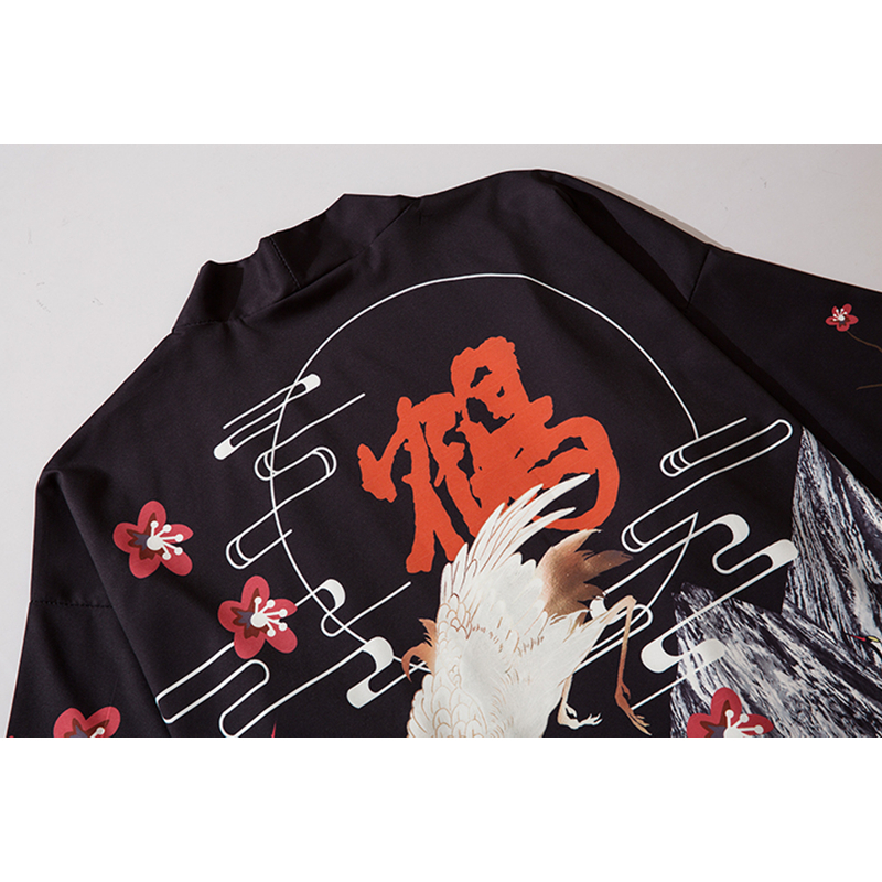 Kimono traditionnel pour hommes et femmes, Cardigan, vêtements asiatiques, manteau de plage décontracté, Yukata, chemise ample, imprimé grue, Kimono japonais