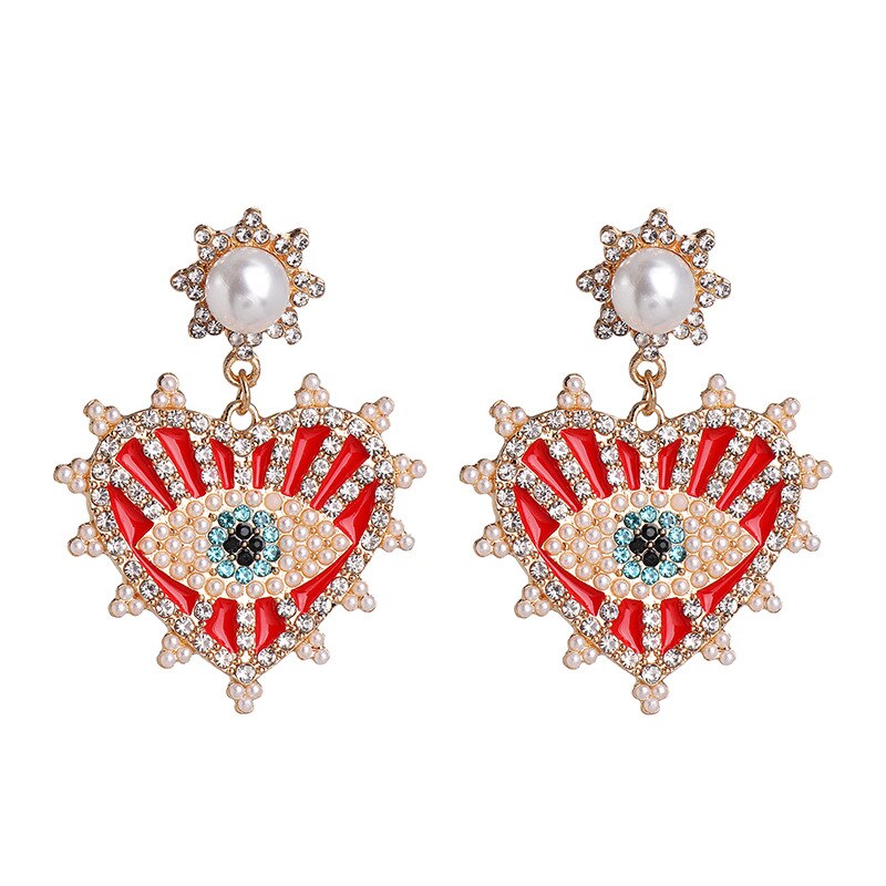 Crystal Evil Eye Earrings Boho Geometric Big Heart Statement Earrings Female Beaded Brincos: Style 1