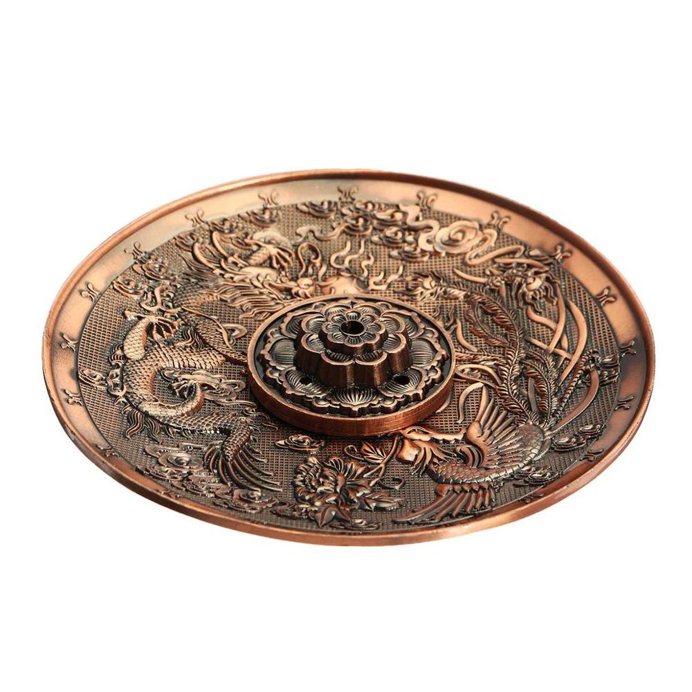 Retro 5 huller lotus røgelse brændere drage røgelse holder pind kegle røgelse tallerken buddhisme hjemmekontor dekoration håndværk: Dragon phoenix rød