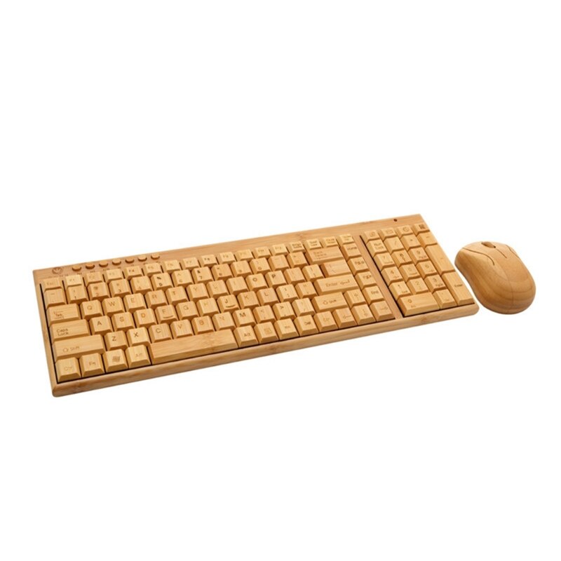 Bamboe Toetsenbord Muis Draadloze Combo Set Voor Laptop Pc Office Usb Plug En Play
