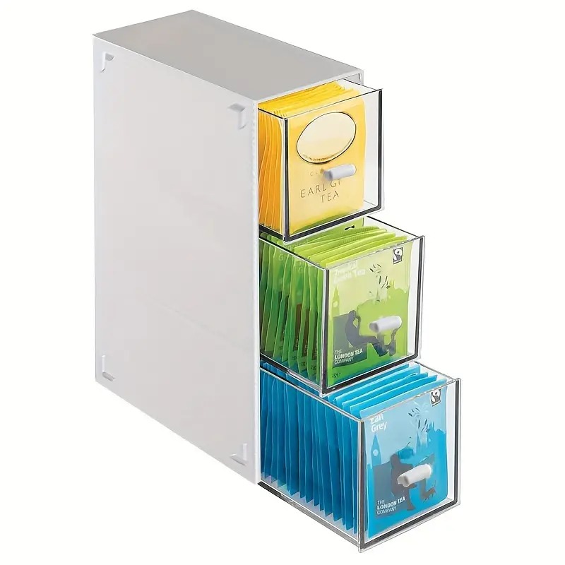 Boîte de rangement de sachets de thé à 1 tiroir, panier de rangement de cuisine, armoire de comptoir, boîte de rangement de café, thé, sucre, fournitures de stockage