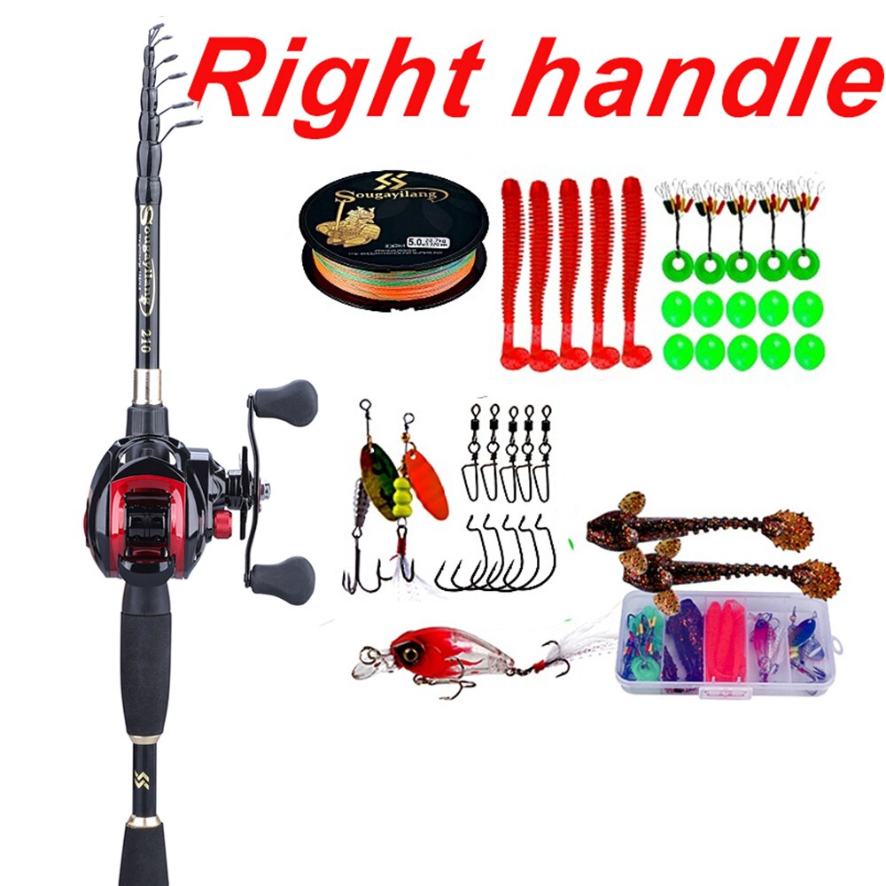 Sougayilang 1.8-2.4m teleskopisk casting fiskeri combo bærbar ultralet stang og fiskehjuls fiskegrej med 7.1:1 gearforhold: Lilla / 2.4 m