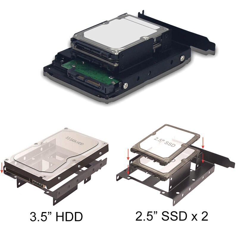 Metalen Dual 2.5 "Naar 3.5" Hard Drive Bay Montagebeugel-2X2.5 "Tot 3.5" HDD/SSD Montagebeugel