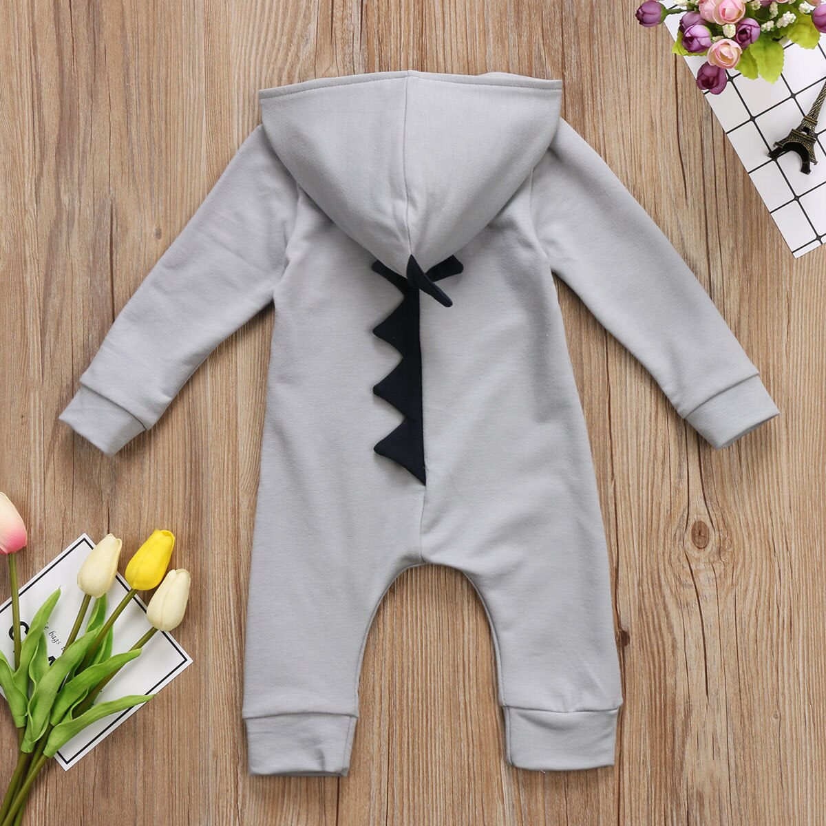 Trendy Dinosaur Lange mouwen Hooded Romper Voor Baby Boy