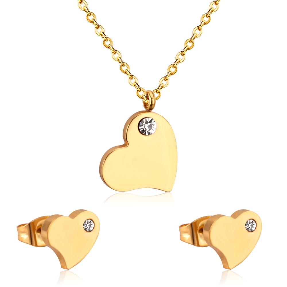 Luxukisskids hjerteformet vedhæng cz halskæde og øreringe sat i smykker til kvinder med gratis kæde