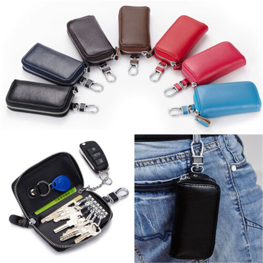 Rolin Roly Leather Key Organizer Bag - Zipper Closure Pouch With 6 Key Clips, Card Slots, Detachable Key Ring - View #3