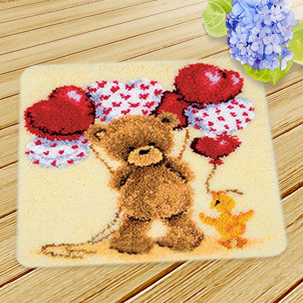 Bear Latch Hook Kits Diy Cushion Animals Klink Haak Kleed Bloemen Button Needlework Mat Kit Almofadas Klink Haak Kussen Bloem 3D
