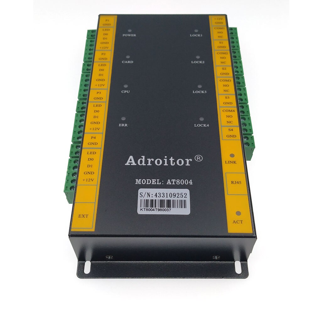 Newest access control TCP/IP four Door controller wg26/34 reader support time attendance /access/alarm/finger/web/phone sn:AT-04