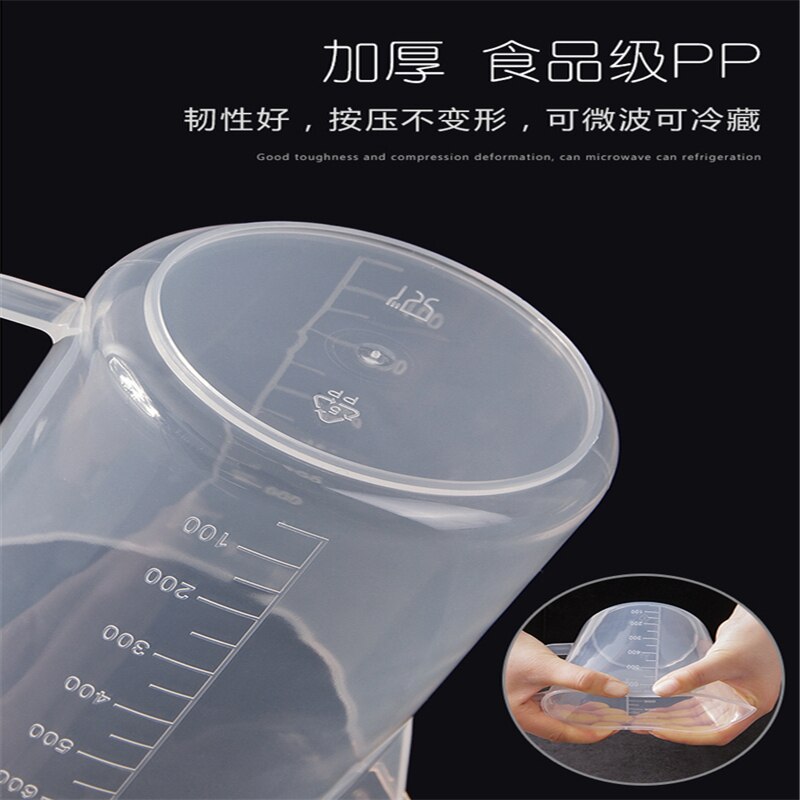 Taza medidora de plástico transparente de 100/300/600/1000ml, recipiente dosificador para laboratorio, herramienta de medición para cocinar y hornear