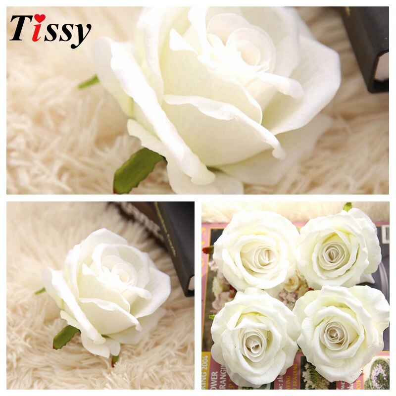5PCS 10CM Artificial Flowers Rose Silk Flowers Rose Flower Heads DIY Supplies for Home Wedding Party Decoration