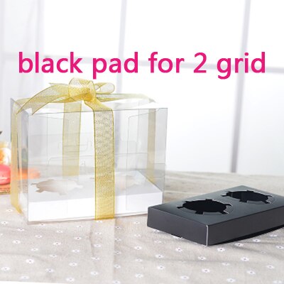 Scatola per Cupcake - 10 Set - Coperchio Trasparente - 2/4/6/12 Griglie - Contenitore in Plastica per Mini Muffin e Biscotti: 2 griglie pad nero
