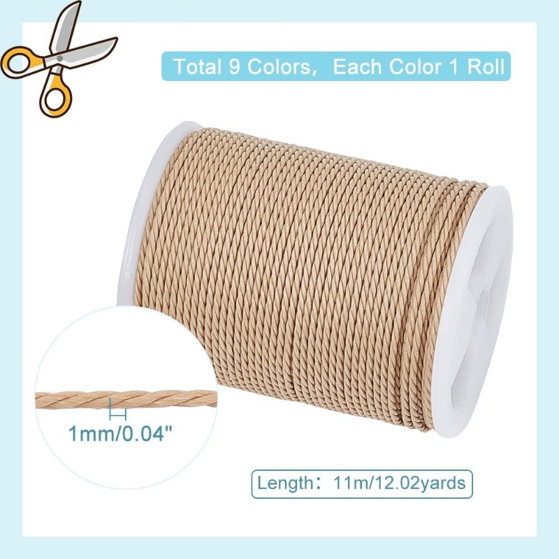 100 yards 1 mm gewaxt katoenen koord, wit gewaxt string wax draad kralen koord voor armband ketting sieraden maken crafting: Kaki