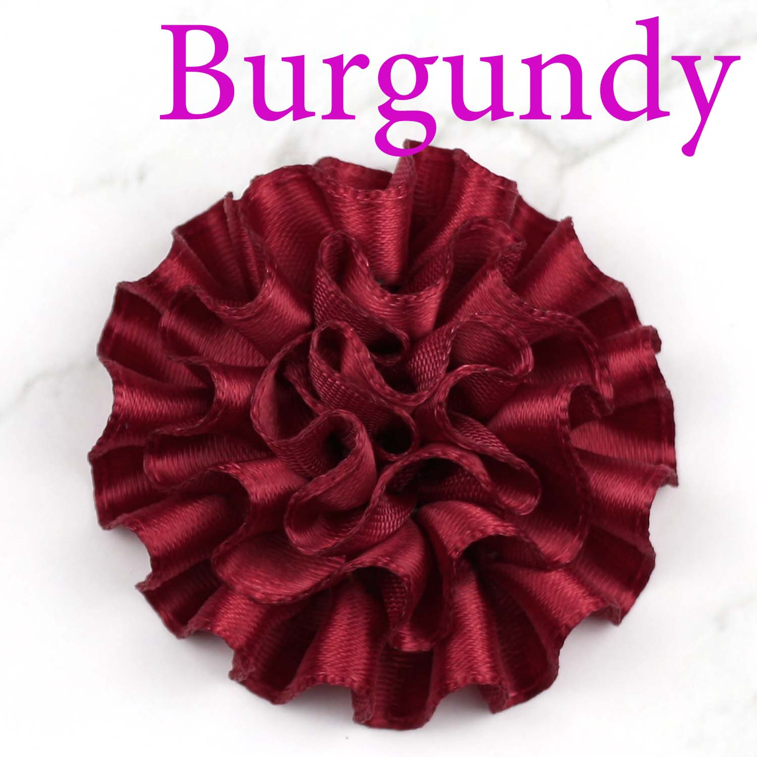 12PCS Burgundy DIY Flower Headbands Decorative Wedding Flowers Handmade Ribbon Flowers Women Satin Fabric Flower Appliques