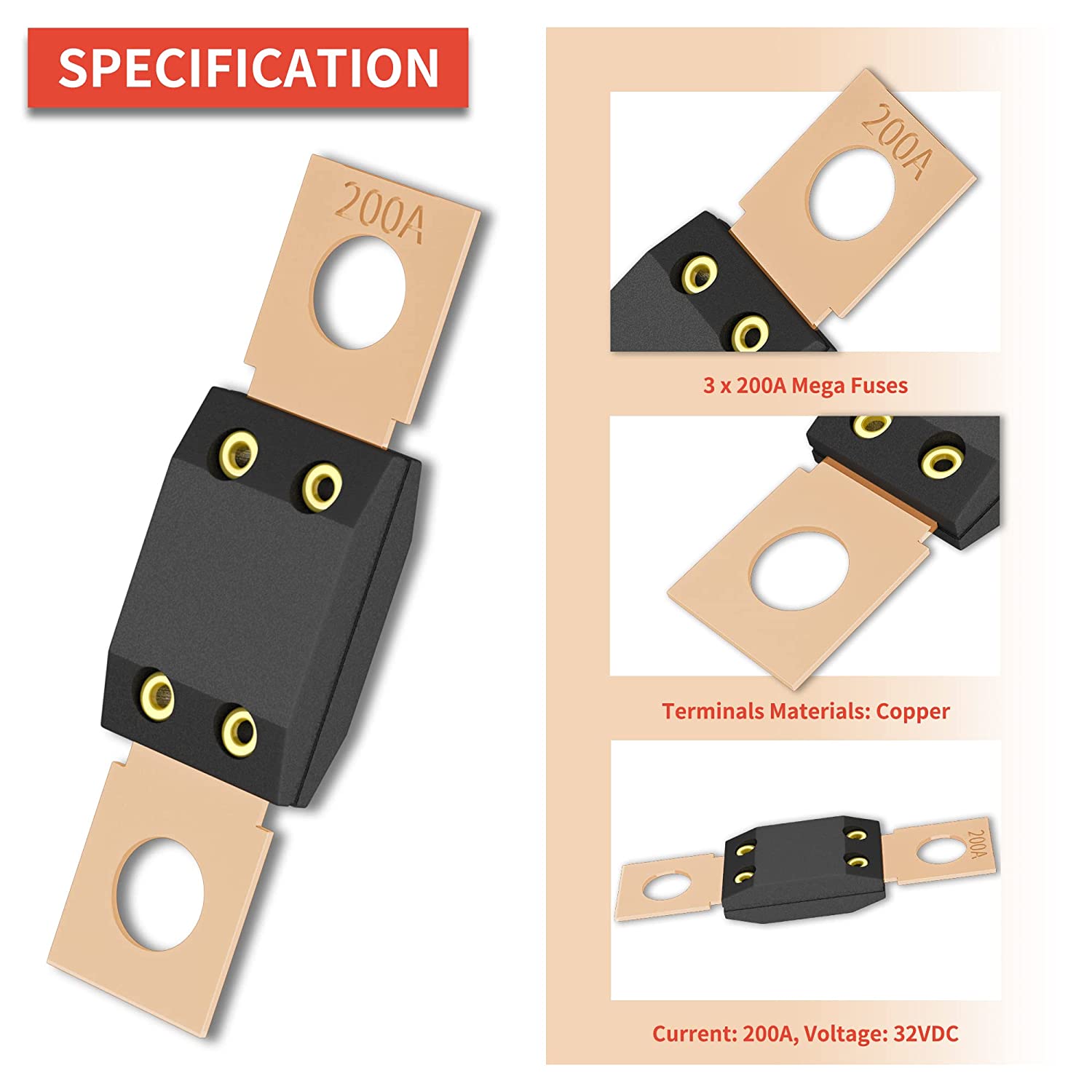 Fusible MEGA ANL para coche, 5 uds., bolt-on 80A 100A 125A 150A 200A 250A 300A, montaje de perno, fusible automotriz para coches, camiones, construcción