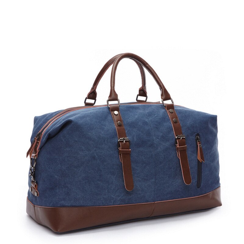 Bolso de viaje de cuero de lona para hombre, Maleta de viaje, grande, para fin de semana, triangulación de envíos: Azul oscuro