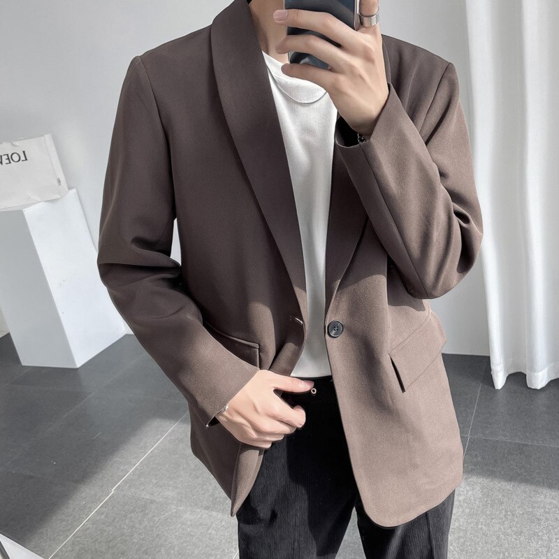 Green Brown Blazer Men Slim Business Society Mens Dress Jacket Korean Loose Casual Suit Jacket Men Office Formal Outwear