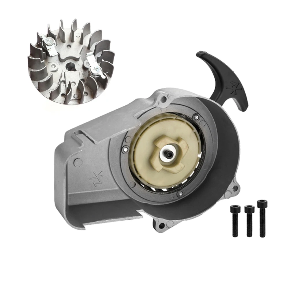 Black Pull Start+ Flywheel for 47cc 49cc 2 stroke Mini Pocket Scooter Dirt Bike ATV Recoil Starter Puller: Dark Grey