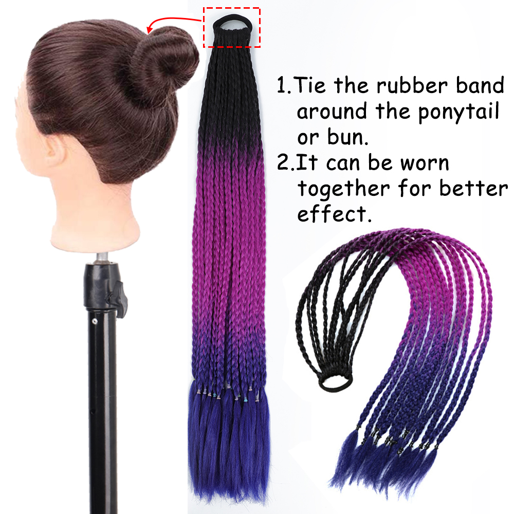 AZQUEEN-coleta trenzada sucia de Color degradado sintético, banda de goma elástica de 60CM, extensiones de cabello trenzado de cola de poni para niñas