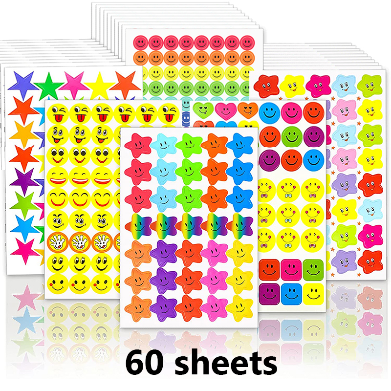 30/60 hojas de pegatinas de recompensa para niños, tabla de comportamiento de puntos y estrellas coloridas, pegatina para álbum de recortes, suministros para estudiantes y profesores: Verde militar