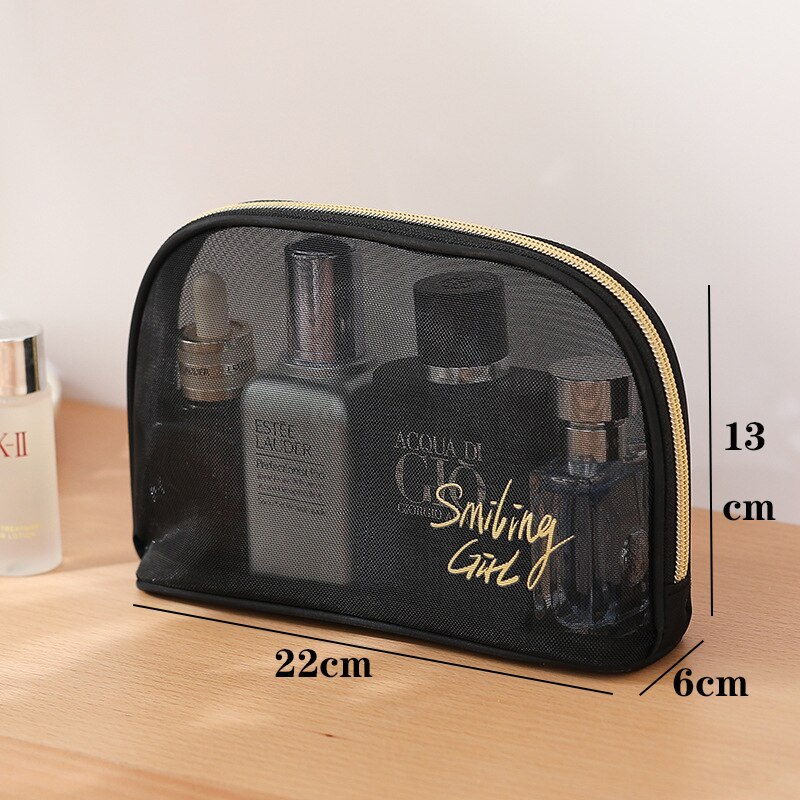 Transparent mesh sminkväska bärbar necessär med stor kapacitet necessär sminkpåse resepåse förvaringsväska: 22 x 6 x 13cm