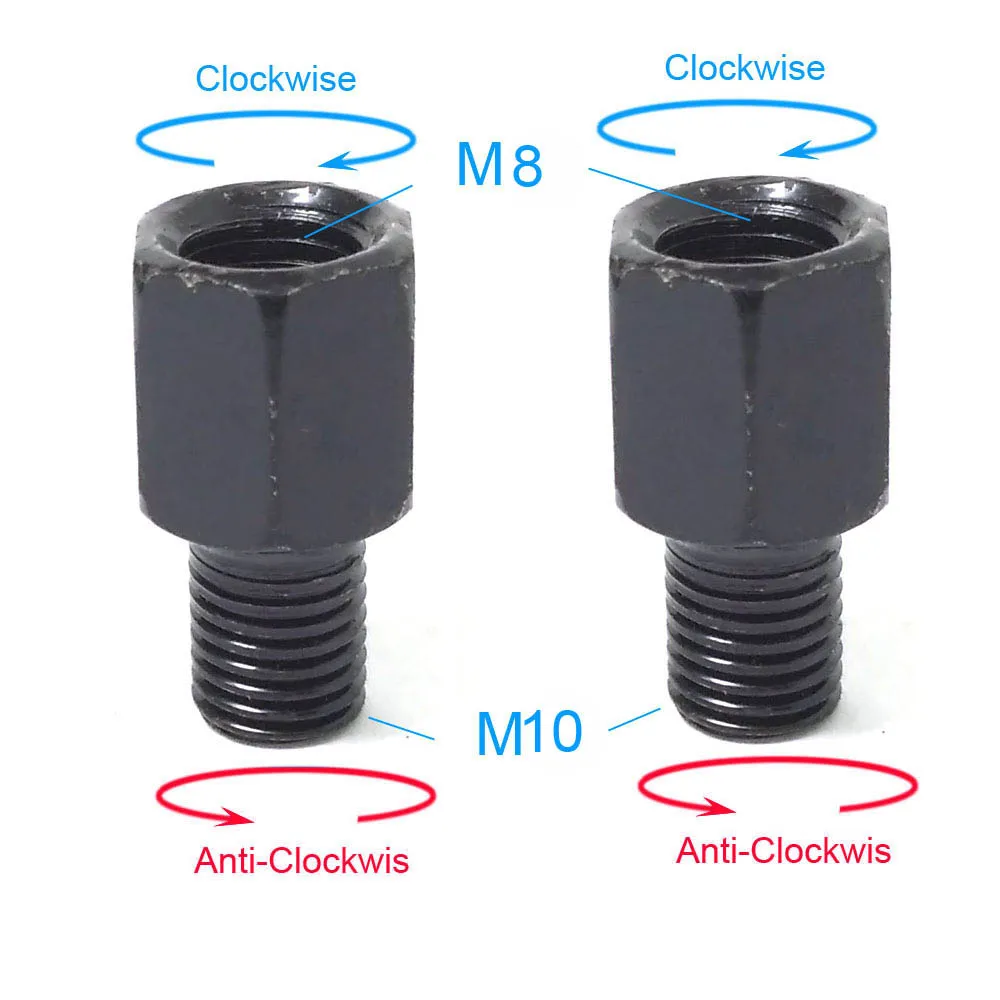 1 Paar schwarze Motorrad-Spiegeladapter M10 10 mm M8 8 mm Rückspiegel Umwandlungsschraube Ich bin Uhrzeigersinn Anti-Uhr Rechts-Verknüpfungen-Gewinde