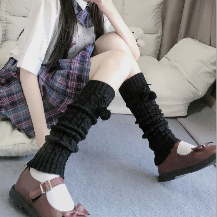 Leg Warmers Ankle Warmer Calf Socks Lolita Warmer Women Long Woman Winter Boot Cuff Socks Knee high boots: black-FurBall