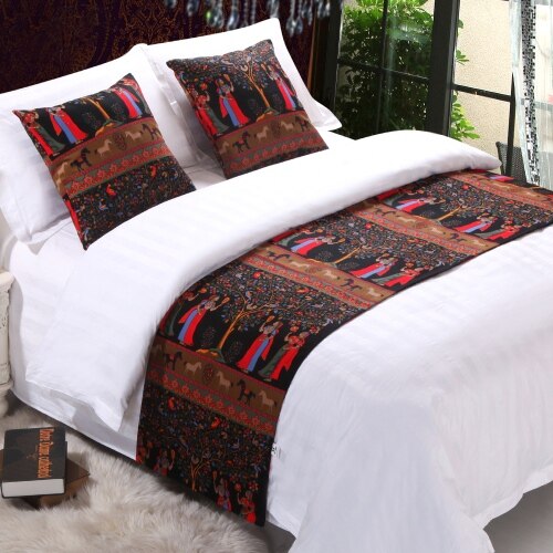 Rayuan etnisk stil rød polyester sengetæppe dobbeltlags sengeløber smid hjem hotel sengetøj single queen king seng halehåndklæde: Mørke lilla / Enkelt 50 x 180cm