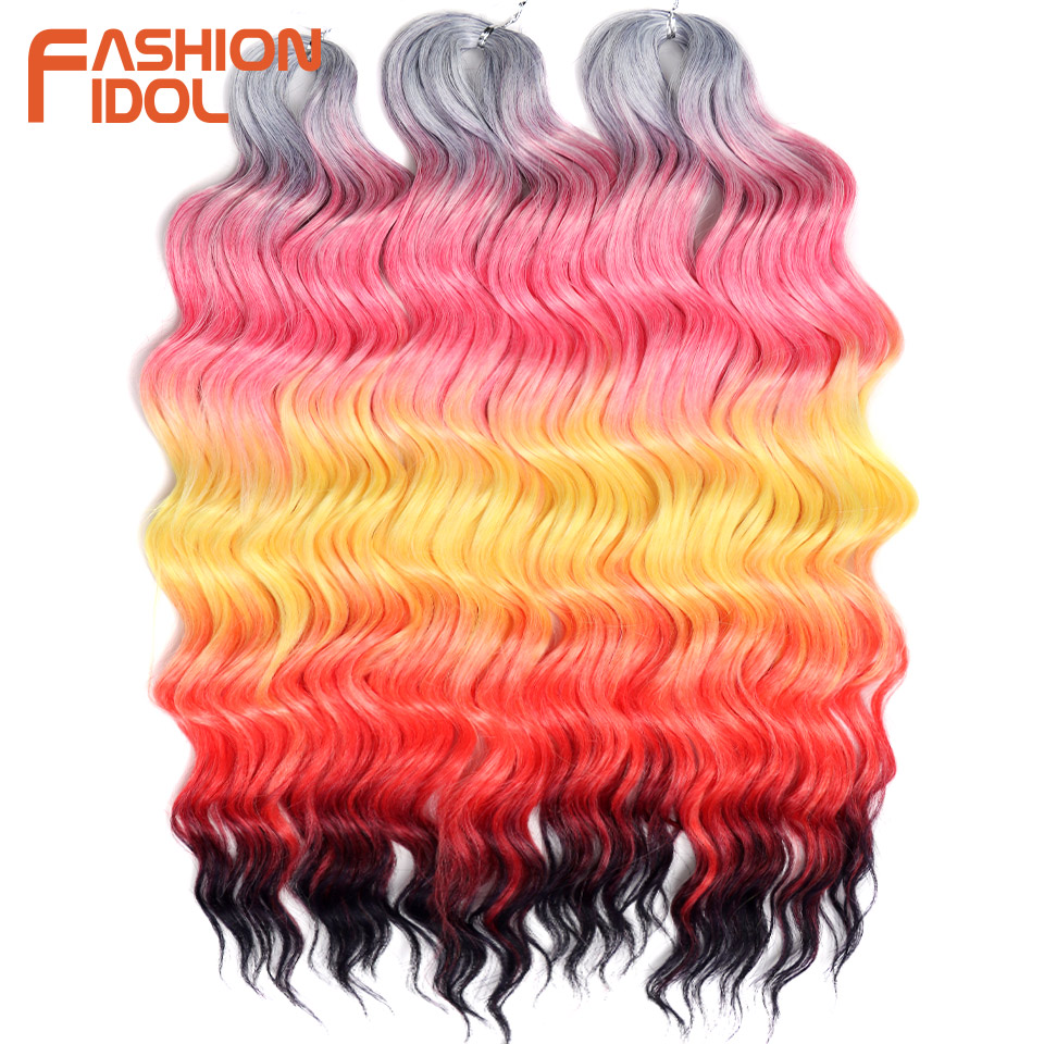 IDOL 24 Inch Synthetic Hair Water Wave Braiding Hair Extensions Ombre Rainbow color Deep Wave Curl Twist Crochet Hair