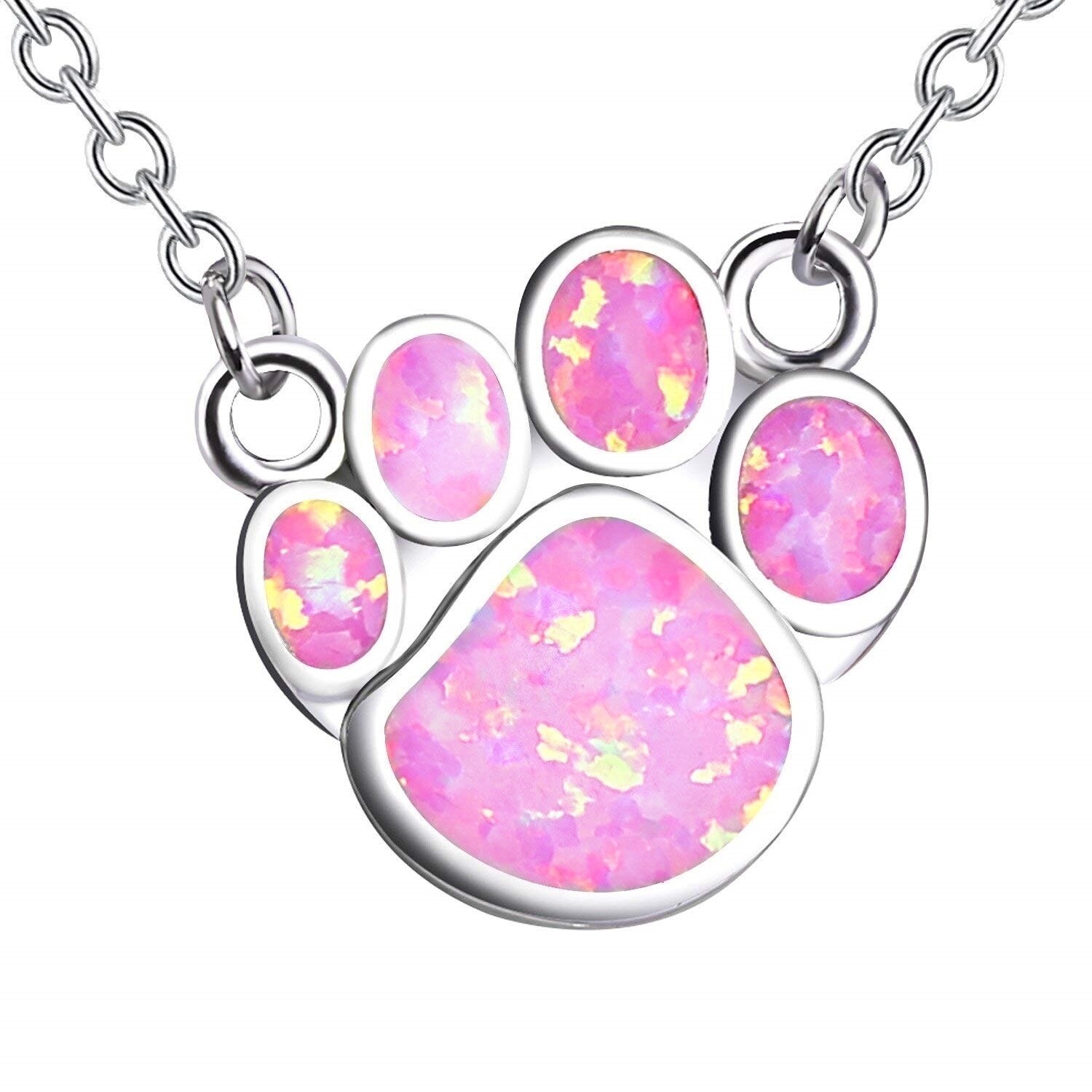 FDLK Cute Puppy Footprint Pendant Necklace Alloy Colored Opal Chain Necklace for Friends: Pink