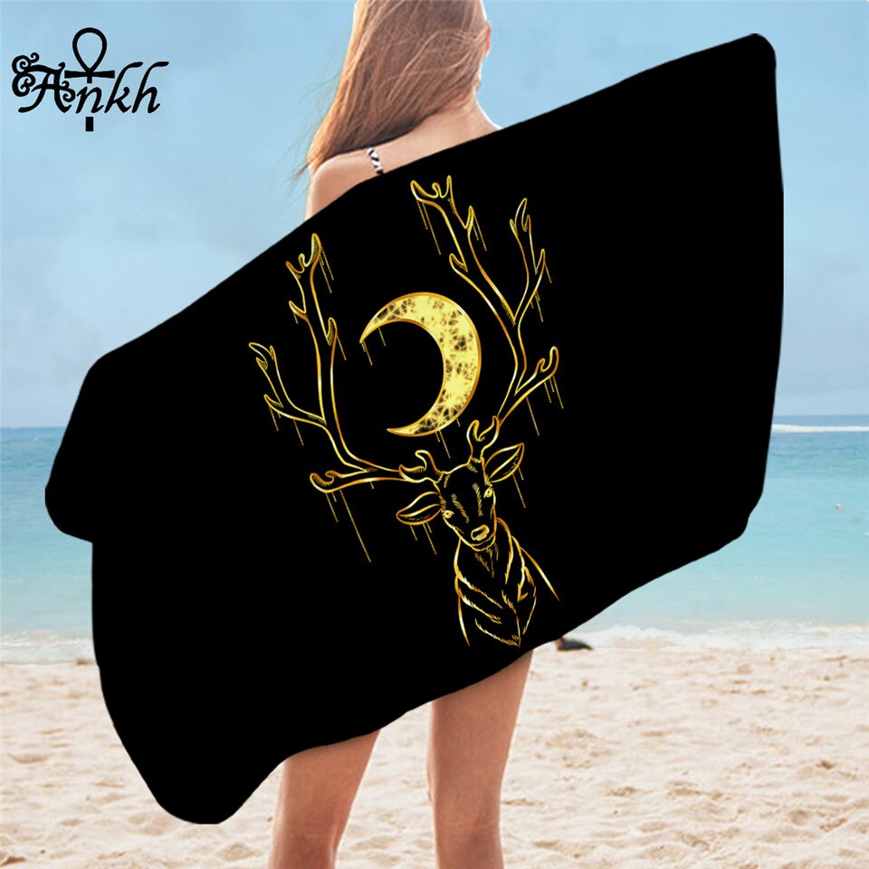 Deer by Taemin Ankh-Toalla de baño para niños, toalla de playa de microfibra de lujo, tapete de Picnic dorado negro 75x150, manta de verano de Animal Moon