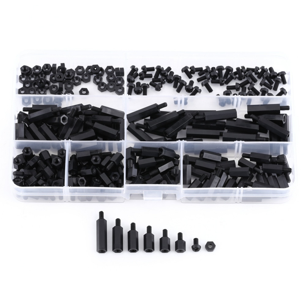 250 st avståndsskruvar nylon  m2 m3 hona hona kolv avstånd distansskruv mutter sortiment kit pcb bouten en moeren