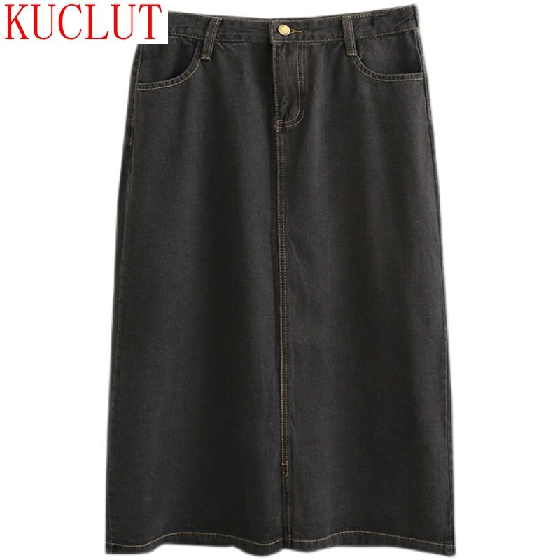 spring and summer Korean large women's skirt fat mm button split high waist denim skirt