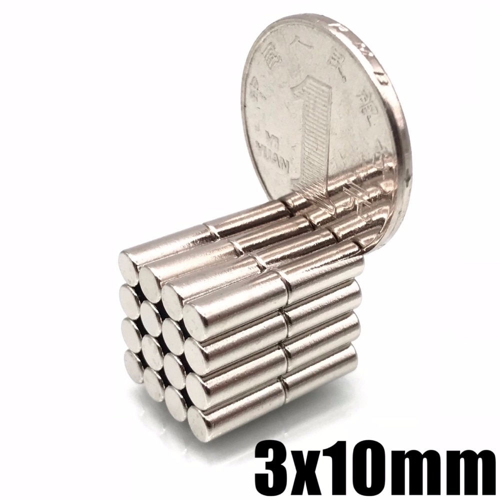10Pcs Sterke Magneten N35 3 Mm X 10 Mm Disc Neodymium 3X10 Cilinder Rare Earth Bulk Ndfeb neodymium Magneten 3*10