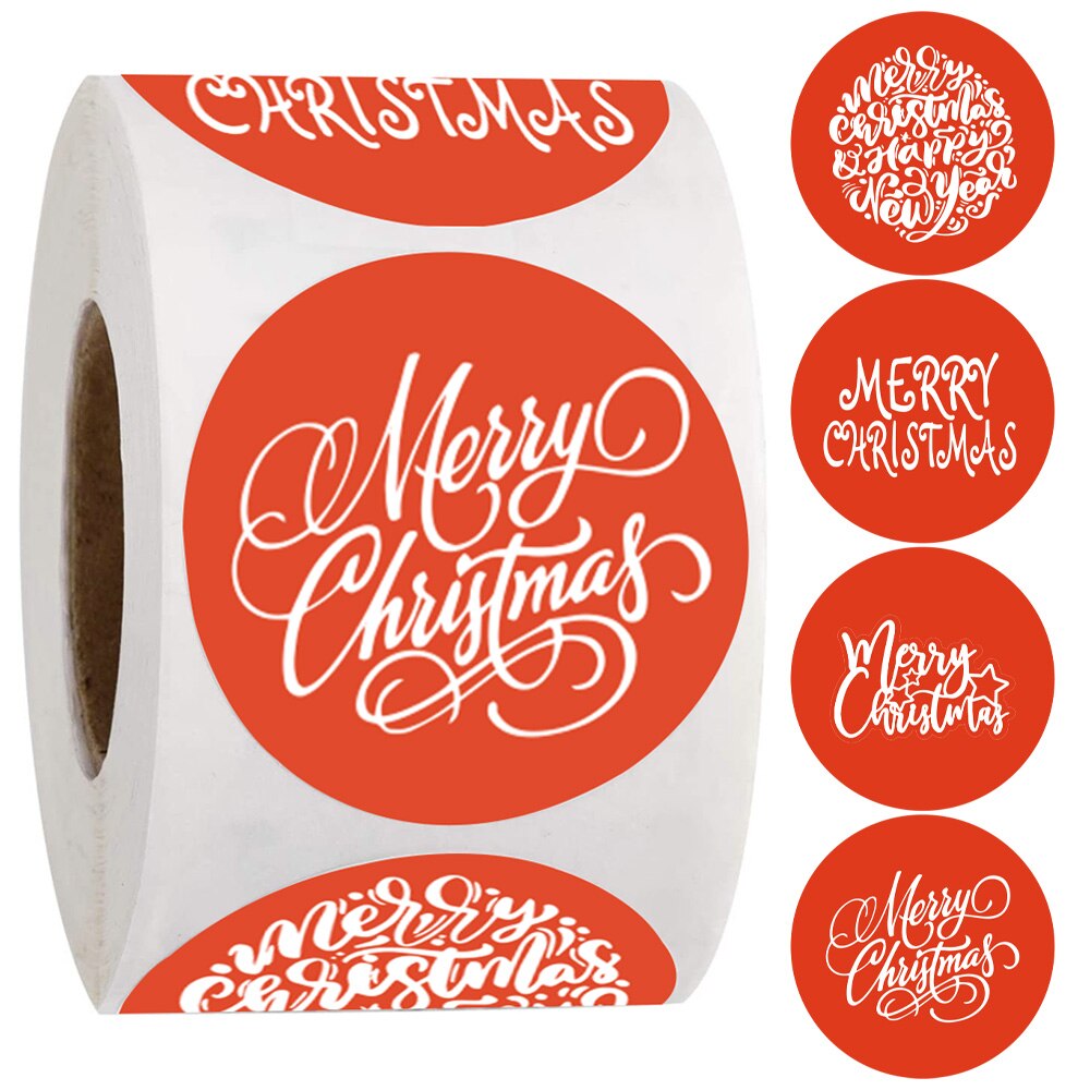 Pegatinas de Feliz Navidad redondas Rojas, pegatinas personalizadas para decoración para de Navidad, etiquetas, para niños, pegatinas de papelería: 300Pcs