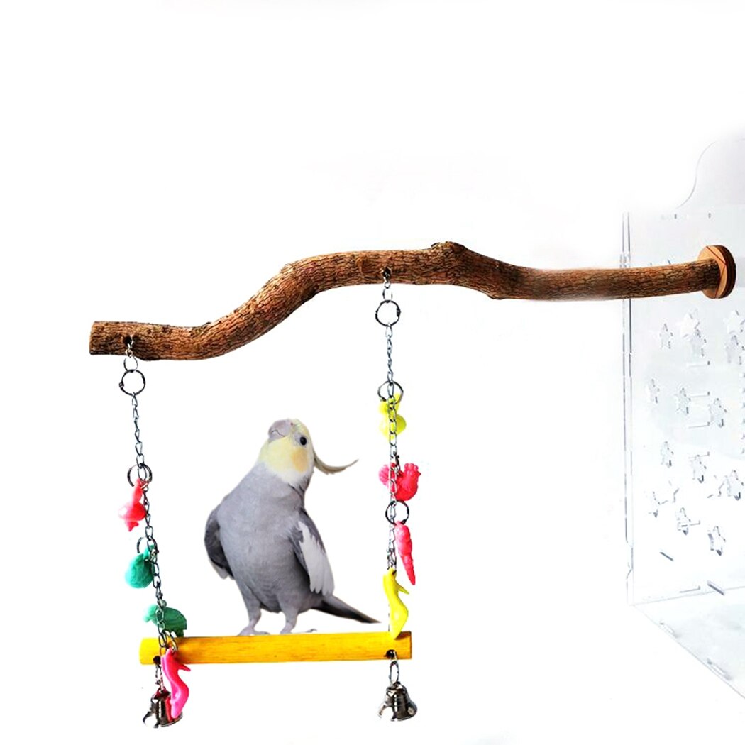 Parrot Perch Swing Wooden Bird Cage Swing With Bell Cockatiel Stand Bird Hanging Toy Parrot Chewing Toy Bird Accessories: Default Title