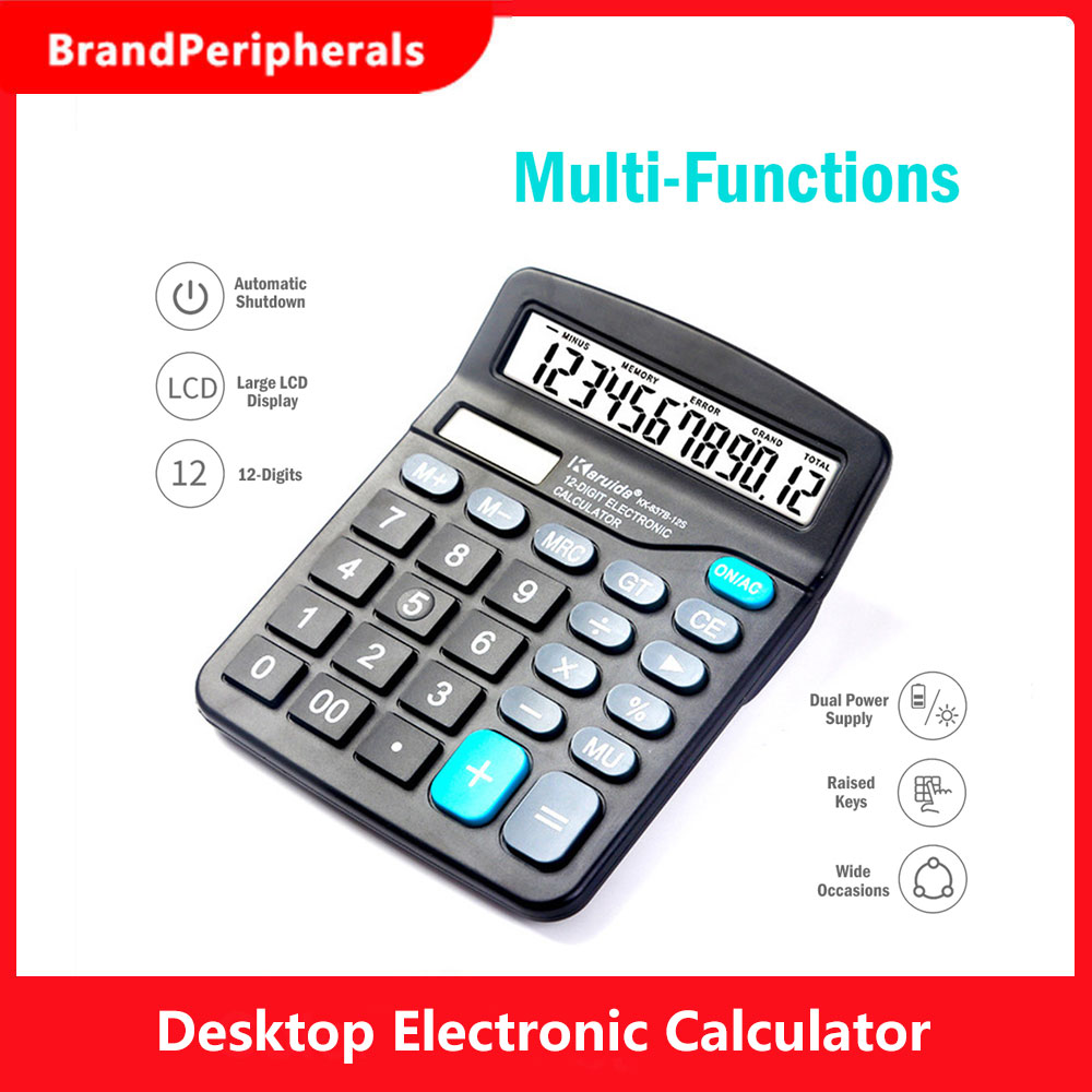 Desktop Electronic Calculator Standard Function Basic Counter with 12-Digits Large LCD Display Big Buttons Dual Powers Solar