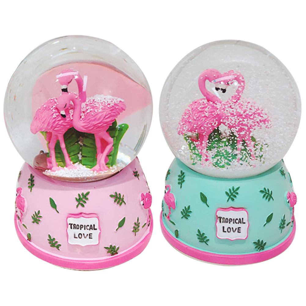 Roze Flamingo 3D Sneeuw Kristallen Bol Muziekdoos Glas Glitter 3X5 Inch Beste Cadeau Voor Vriendin Baby Meisjes home Decor