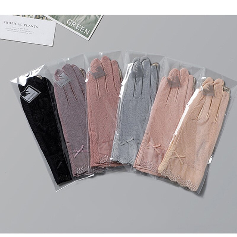 Gants d&#39;été fins en soie glacée pour femmes, dentelle Sexy, écran tactile, protection solaire, gants Anti-UV, antidérapants, fleurs délicates respirantes