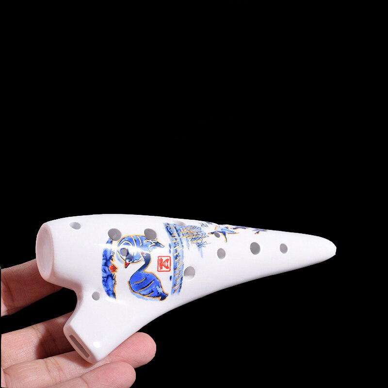 Flûte Ocarina Alto C, 12 trous, motif de Style chinois, céramique blanche pour débutant