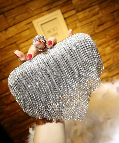 Style Clutch Crystal Women's Bag Tassel Mini Bag Banquet Bag Party Handbag Evening Bag Shoulder Cross-Body