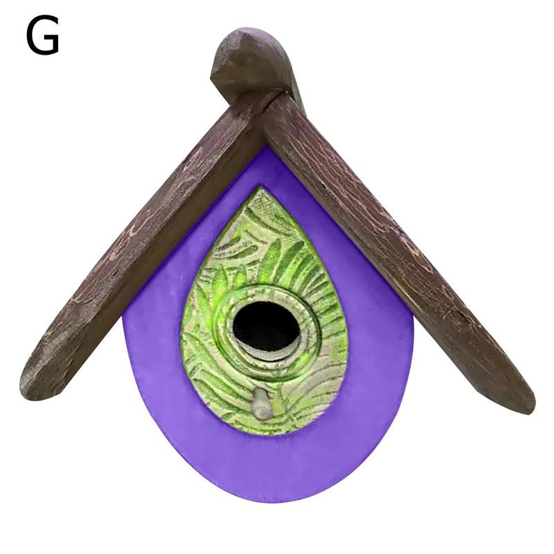 Hand Carved Wood Birdhouse Outdoor Hanging Birdhouse Ornament For Garden Courtyard Terrace Decoration: 7