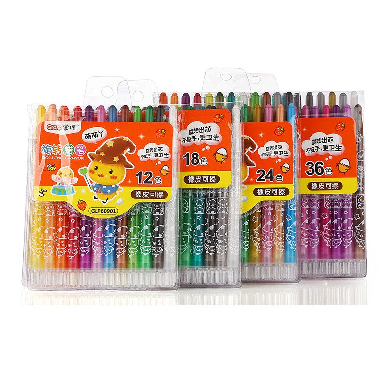 12/24 Colors Rotating Crayon Set Children Drawing Graffiti Set Washable Erasable Coloring Crayons School Stationery Art Supplies
